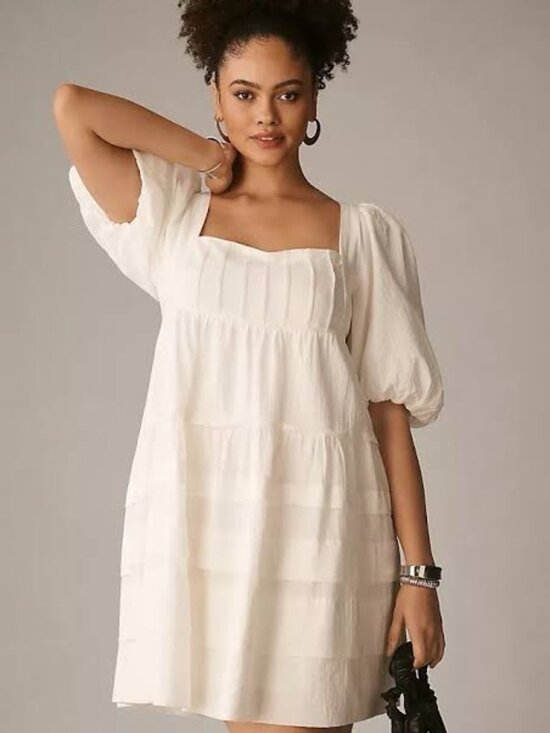 Anthropologie Dresses & Skirts - Anthropologie Square-Neck Puff-Sleeve Tiered Dress Small